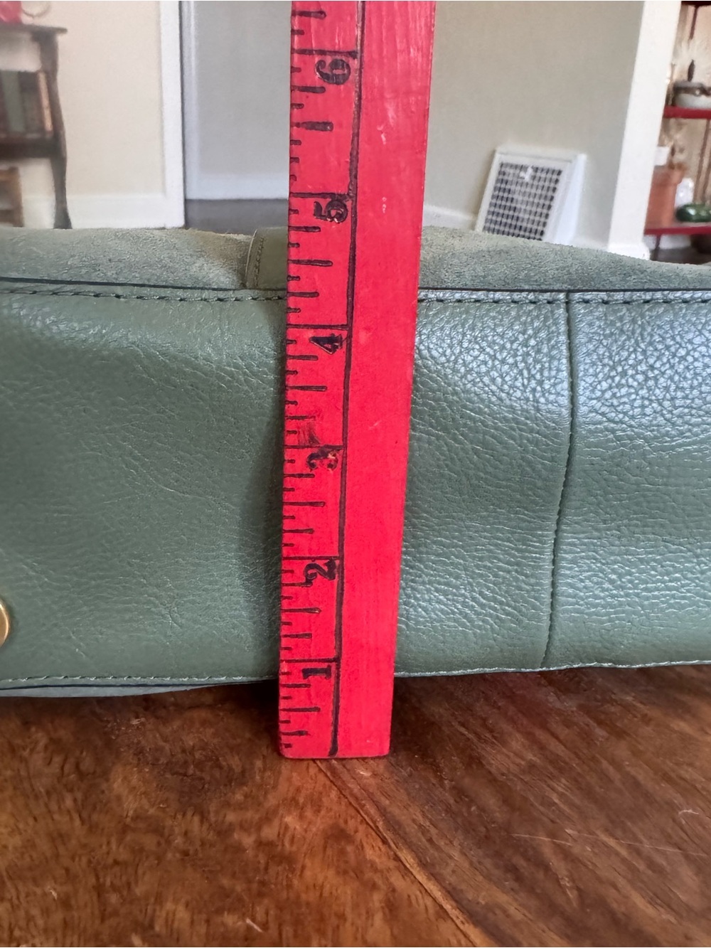 Fossil Carmen Shopper Green Suede Pink Leather Stripes Crossbody Top Handle Tote - Picture 10 of 14